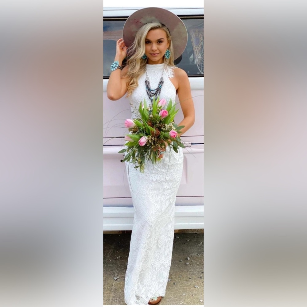 Lace floor length white dress